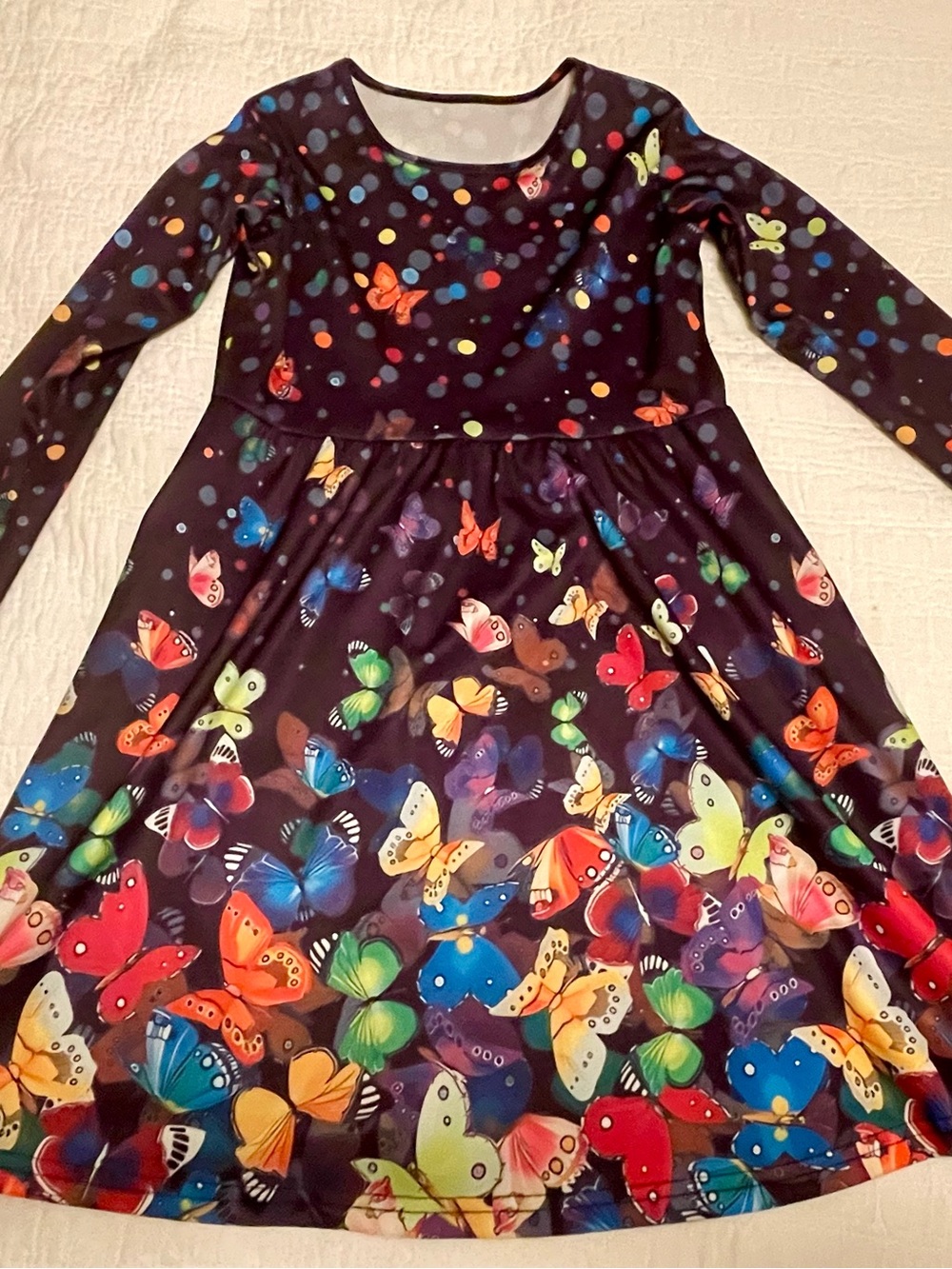 Girls' Long Sleeve Butterfly Print Dress - Multi-Color